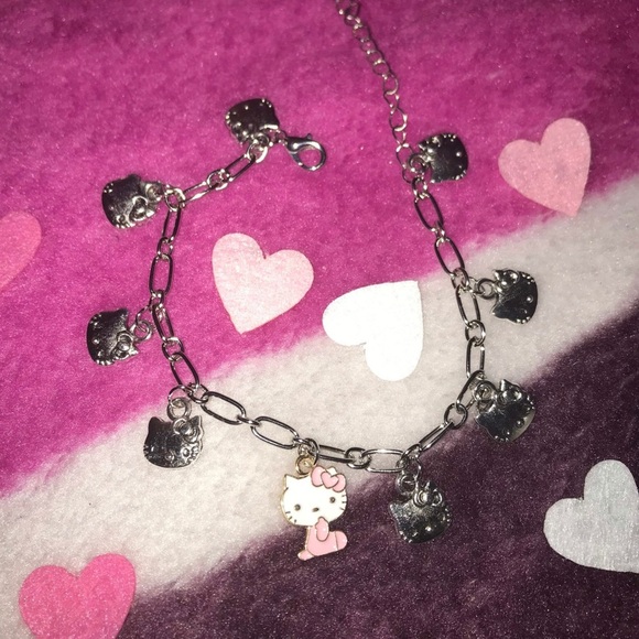 SANRIO HELLO KITTY CHAIN LINK KAWAII CUTE SILVER TONE CHARM BRACELET gift - Picture 5 of 5